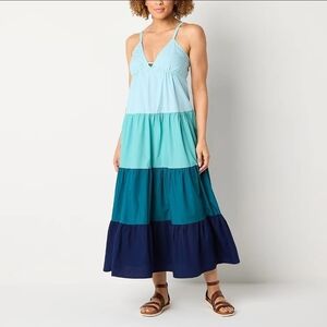 EUC - Womens a.n.a Color block Tiered Sleeveless Maxi Dress Size XL